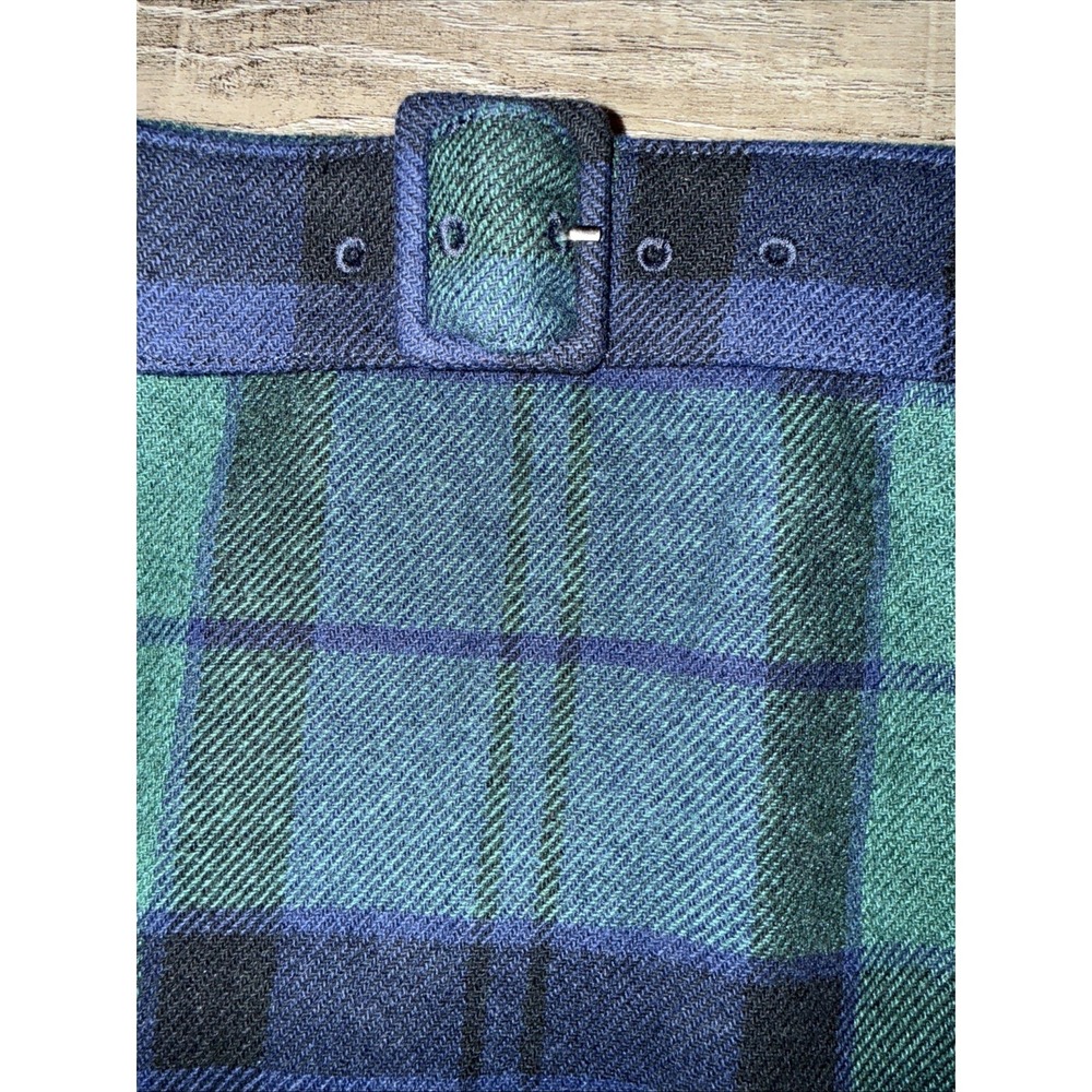 Talbots Green Plaid Acrylic Wool Blend Belted Skirt 12P - Picture 3 of 5